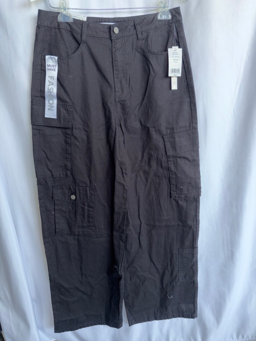 Tinseltown Black Wide-Leg High Rise Cargo Pants Juniors Size 7, 28”x28”